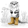 Cute otter with yellow rubber boots