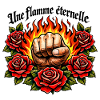 Flaming fist and roses