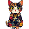 Kunstkatze Blumenkatze im Farbmosaik Blüten Muster