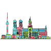 Münchner Stadtskyline Marienplatz Moderne Linienkunst