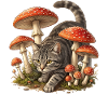 Katze im Pilzwald Fantasiekunst