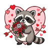 Kawaii Waschbär-Valentins-Blumenherz