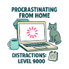 Humour Procrastination Télétravail Chat et Café