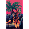 Neonhund und Eule in den Tropen