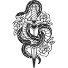 Snake with roses tattoo design