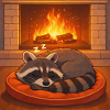 Cozy Raccoon by Fireplace