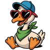 Cheerful duck with heart glasses