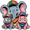 Cute Elephant, Rhino & Hippo Cartoon