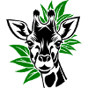 Girafe avec des feuilles en arrière-plan