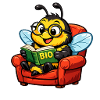 Biene liest ein Buch über Bio
