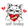 "Grim cat with heart bandage"