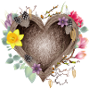 Heart-shaped bird's nest with spring flowers