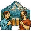 Mountain scenery Beer friends toast