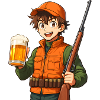 Jägerheld mit Bier und Flinte