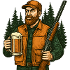 Waldjäger mit Bier und Gewehr