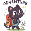 Adventurous Black Cat with Backpack