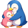Cuddly penguins hug