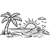 Tropical Palm Wave Line Art