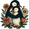 Kuschelnde Pinguine im Blumengarten