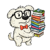 Bookish Pup and Stacked Books