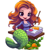Mermaid artist at drawing board