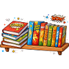Shelf with books comic cartoon style