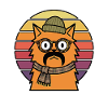 Hipster Cat Beanie Mustache Retro Sunset