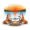 Fox Campfire at Sunset by Lake