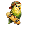 Cool Skatebird – Parrot with Cap & Skateboard