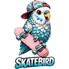 Blue Skatebird – Illustrazione di pappagallo figo con