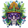 Psychedelischer Schädel mit Blattkrone