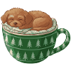 Sleeping puppy in green cup