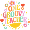 Groovy teacher with heart and flowers