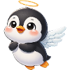 Cartone animato con un angelo pinguino carino con ali d'amore