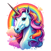 Einhorn mit Regenbogen und Wolken