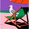 Bunter Strandstuhl und Möwe