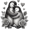 Hugging penguins with roses