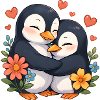 Kuschelpinguin Umarmung mit Blumen