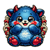 Panda bleu câlin aux pattes rouges
