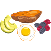 Fried egg, sweet potato, avocado and berries