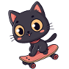 Black Cat on Cartoon Skateboard