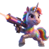 Regenbogen-Einhorn mit Laserpistole