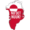 Grønlandskort med flag og Nuuk-slogan