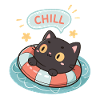 Chat zen sur bouée pastel