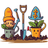 Gartenfreunde: Gnome in Töpfen