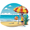 Beach vacation cartoon with umbrella