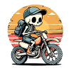Skeleton on motorcycle in sunset