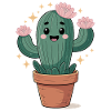 Funny cactus in pot with flowers