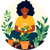 Woman Planting Potting Garden Motif