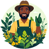 Gardener with many plants gardening motif
